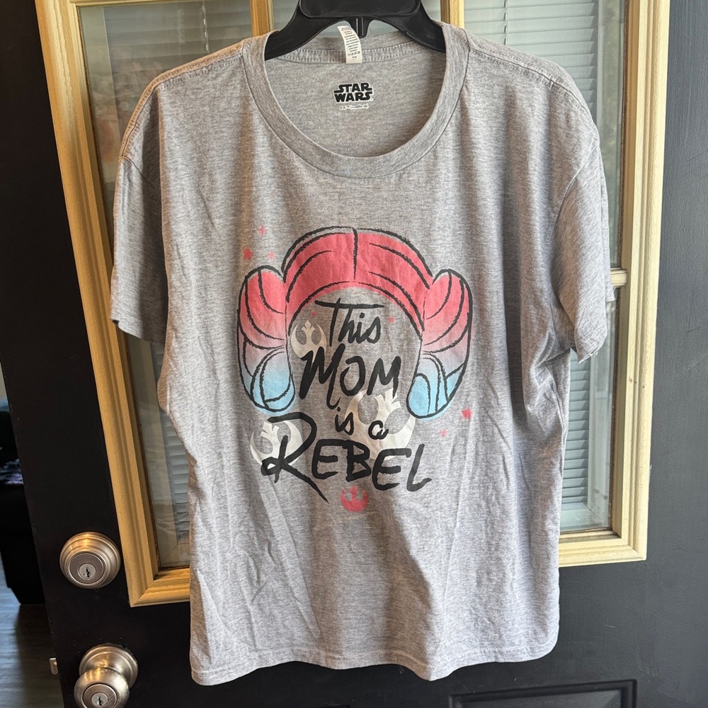 Star Wars Gray Rebel Mom T-Shirt with Pink and Blue Accents